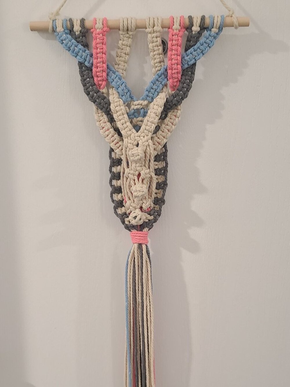 Macrame Wall Hanging Custom 12x26 Handmade Natural Brown Blue Pink Boho Decor